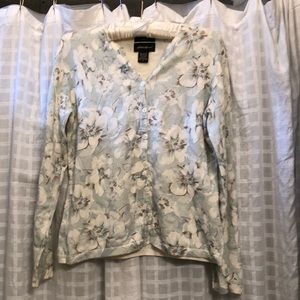 Eddie Bauer light blue printed cotton cardigan sweater